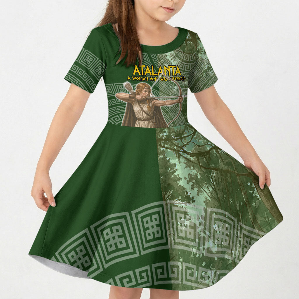 Atalanta Greek Mythology Huntress Archer Kid Short Sleeve Dress Ancient Greek Meander Pattern