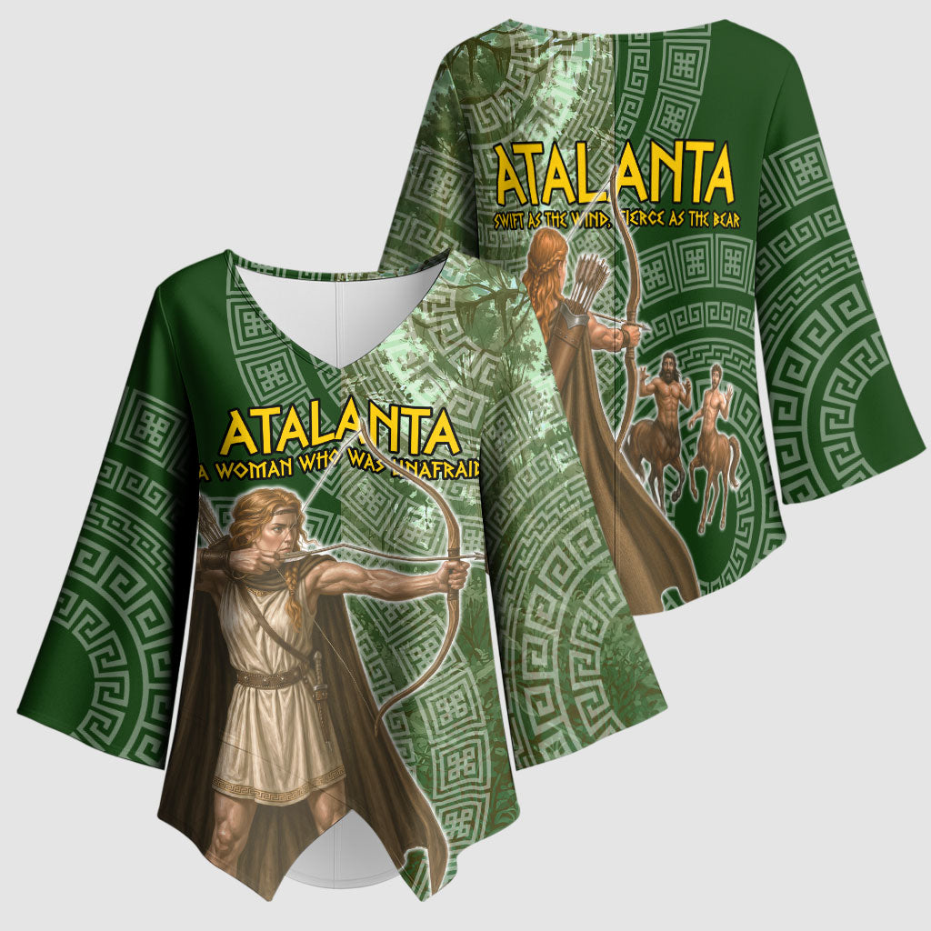 Atalanta Greek Mythology Huntress Archer Kimono Sleeve Blouse Ancient Greek Meander Pattern