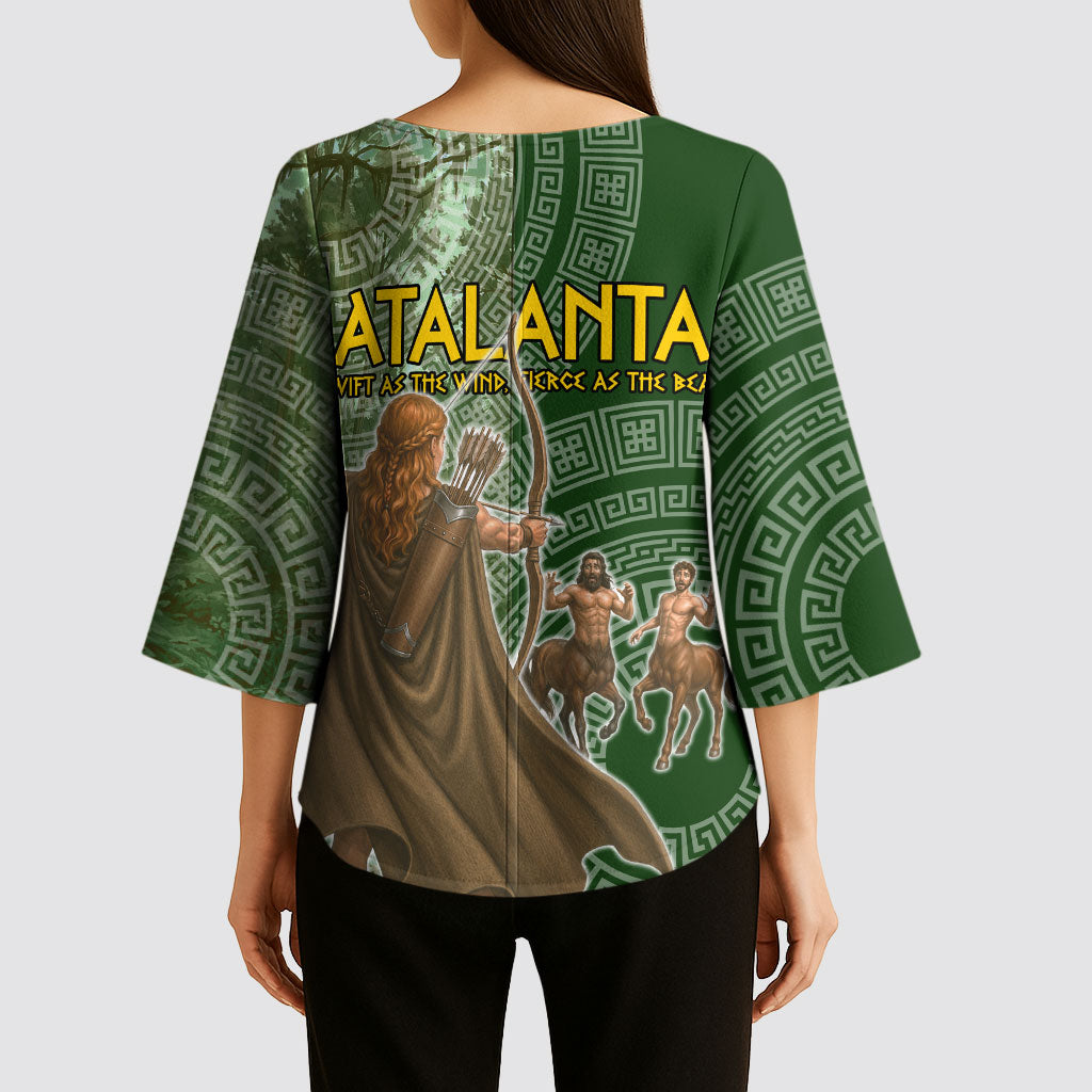 Atalanta Greek Mythology Huntress Archer Kimono Sleeve Blouse Ancient Greek Meander Pattern