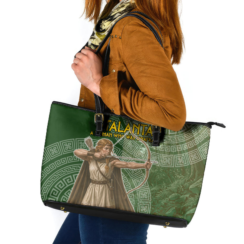 Atalanta Greek Mythology Huntress Archer Leather Tote Bag Ancient Greek Meander Pattern