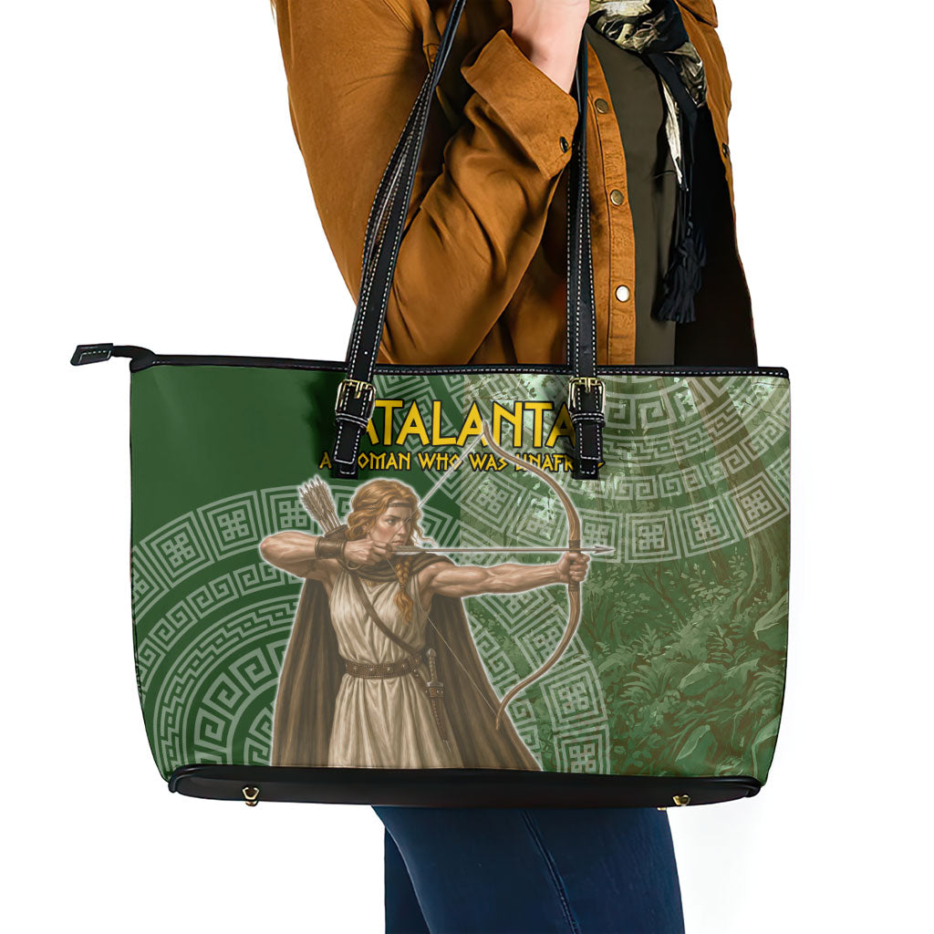 Atalanta Greek Mythology Huntress Archer Leather Tote Bag Ancient Greek Meander Pattern