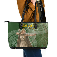 Atalanta Greek Mythology Huntress Archer Leather Tote Bag Ancient Greek Meander Pattern