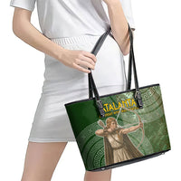 Atalanta Greek Mythology Huntress Archer Leather Tote Bag Ancient Greek Meander Pattern