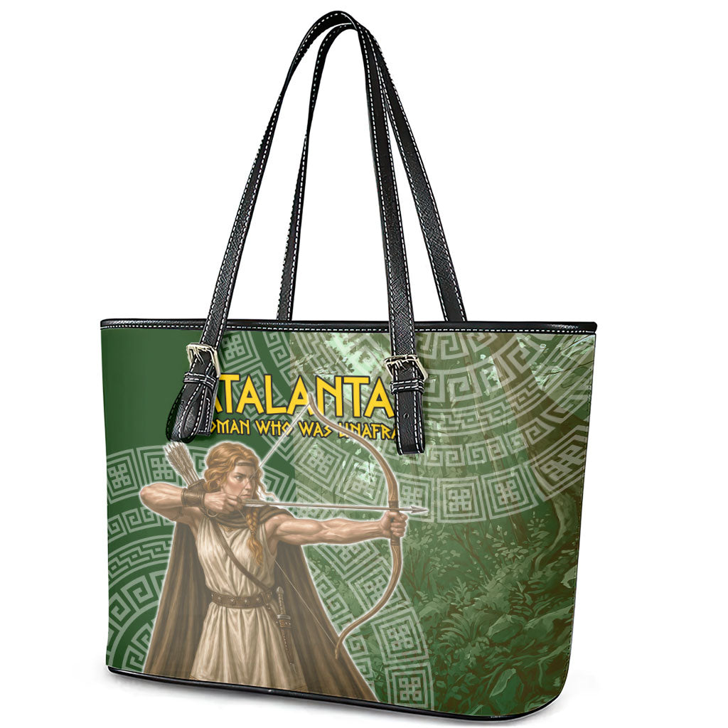 Atalanta Greek Mythology Huntress Archer Leather Tote Bag Ancient Greek Meander Pattern