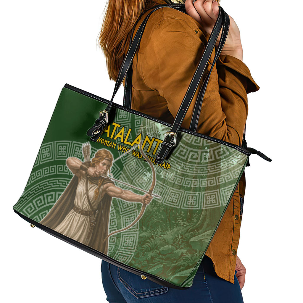 Atalanta Greek Mythology Huntress Archer Leather Tote Bag Ancient Greek Meander Pattern