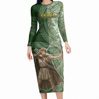 Atalanta Greek Mythology Huntress Archer Long Sleeve Bodycon Dress Ancient Greek Meander Pattern