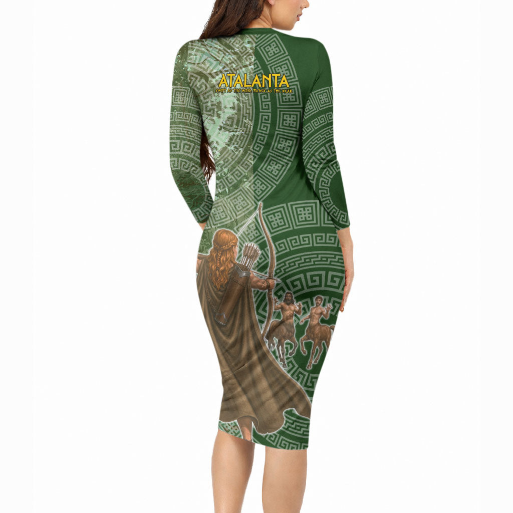 Atalanta Greek Mythology Huntress Archer Long Sleeve Bodycon Dress Ancient Greek Meander Pattern
