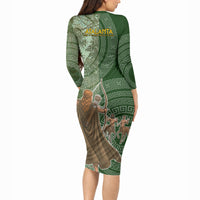 Atalanta Greek Mythology Huntress Archer Long Sleeve Bodycon Dress Ancient Greek Meander Pattern
