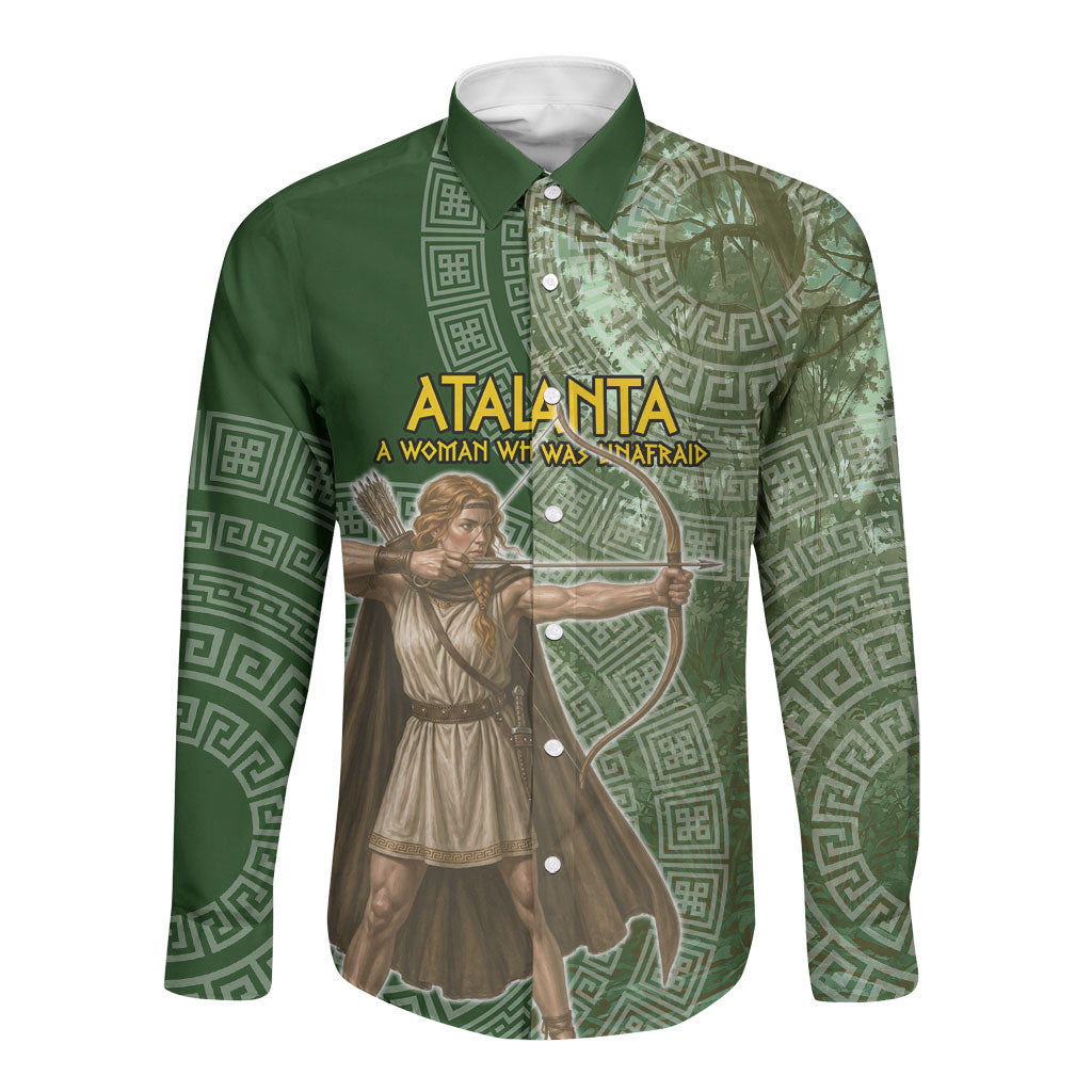 Atalanta Greek Mythology Huntress Archer Long Sleeve Button Shirt Ancient Greek Meander Pattern