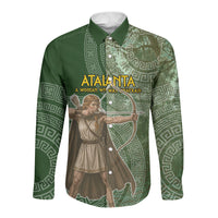 Atalanta Greek Mythology Huntress Archer Long Sleeve Button Shirt Ancient Greek Meander Pattern