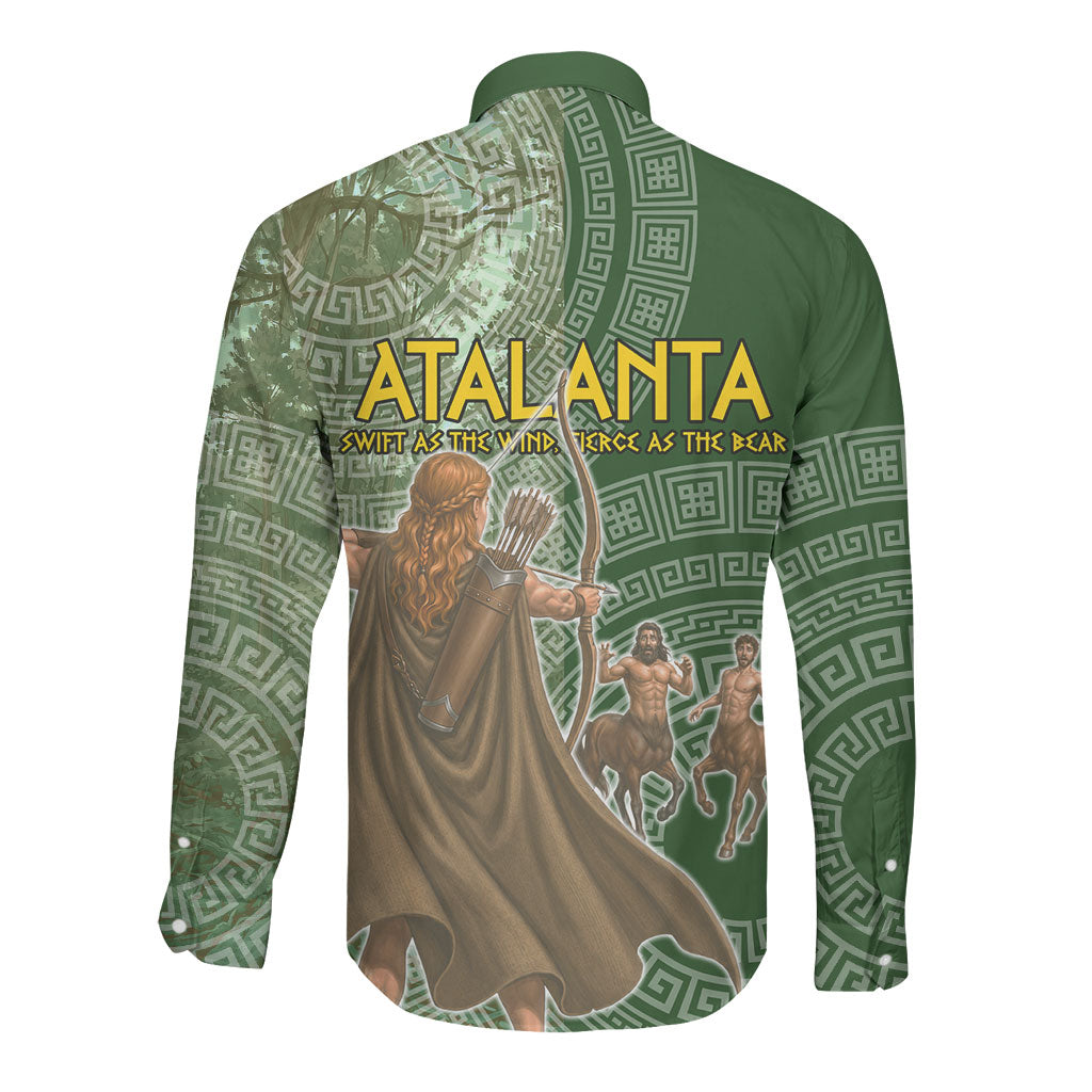 Atalanta Greek Mythology Huntress Archer Long Sleeve Button Shirt Ancient Greek Meander Pattern