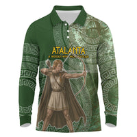 Atalanta Greek Mythology Huntress Archer Long Sleeve Polo Shirt Ancient Greek Meander Pattern