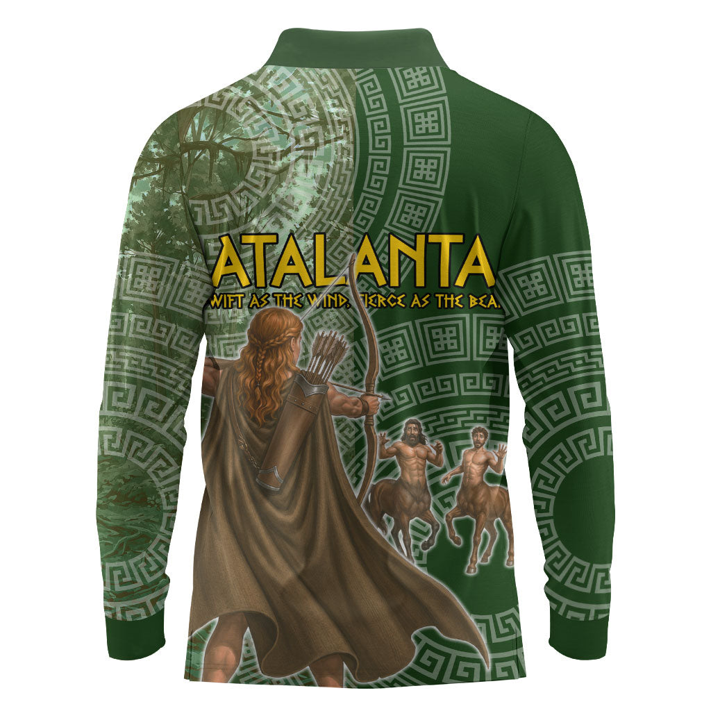Atalanta Greek Mythology Huntress Archer Long Sleeve Polo Shirt Ancient Greek Meander Pattern