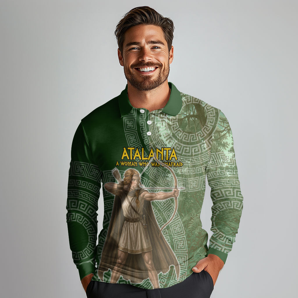 Atalanta Greek Mythology Huntress Archer Long Sleeve Polo Shirt Ancient Greek Meander Pattern