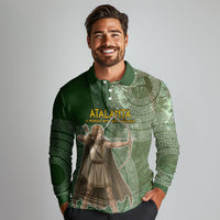 Atalanta Greek Mythology Huntress Archer Long Sleeve Polo Shirt Ancient Greek Meander Pattern