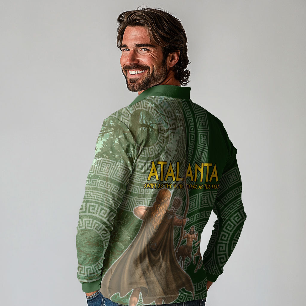 Atalanta Greek Mythology Huntress Archer Long Sleeve Polo Shirt Ancient Greek Meander Pattern