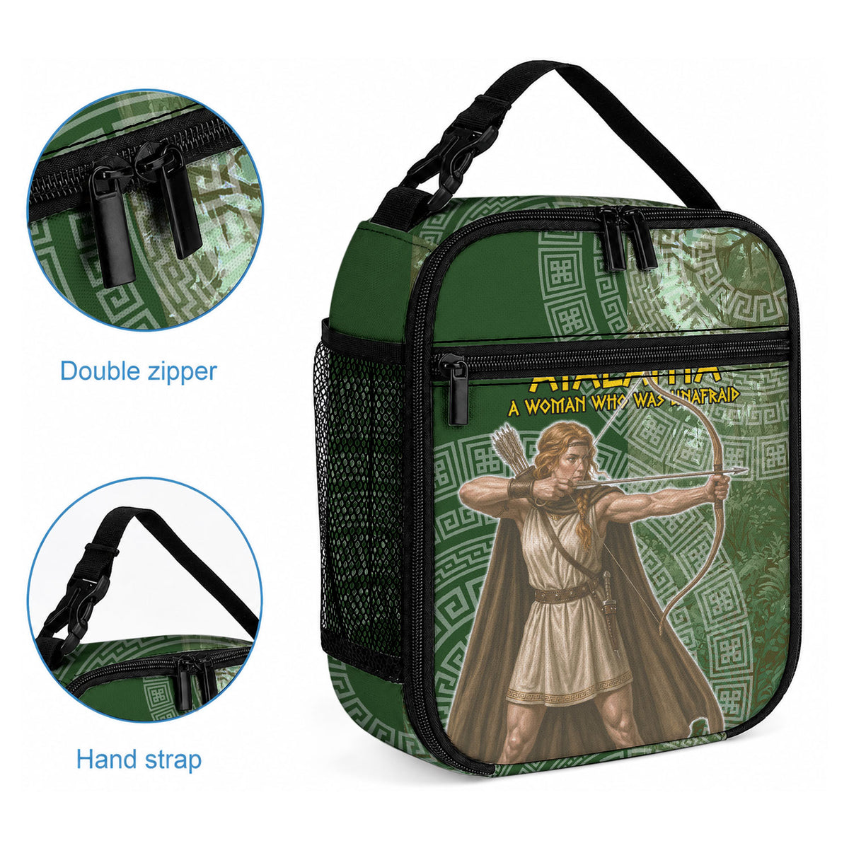 Atalanta Greek Mythology Huntress Archer Lunch Bag Ancient Greek Meander Pattern