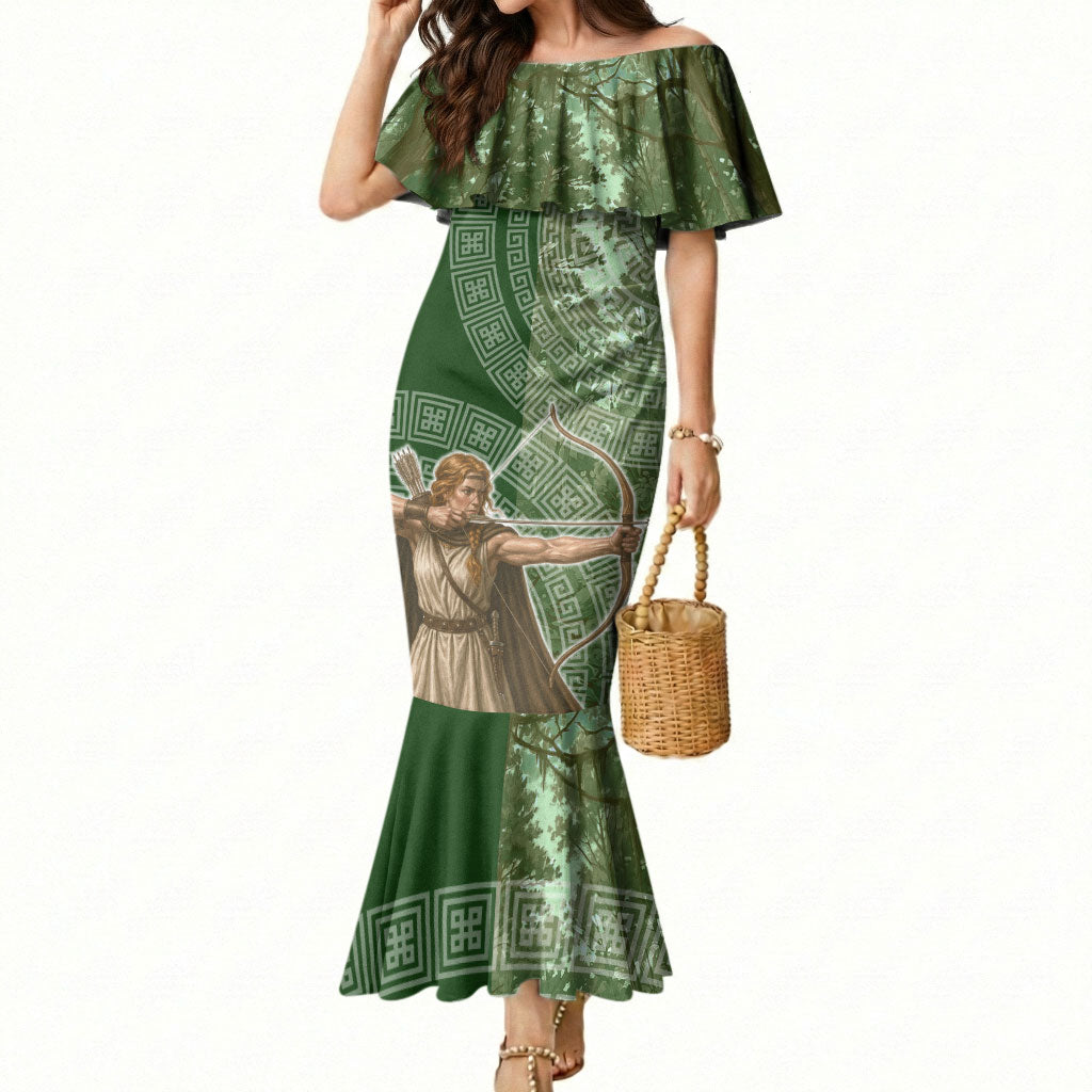 Atalanta Greek Mythology Huntress Archer Mermaid Dress Ancient Greek Meander Pattern