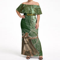 Atalanta Greek Mythology Huntress Archer Off Shoulder Maxi Dress Ancient Greek Meander Pattern