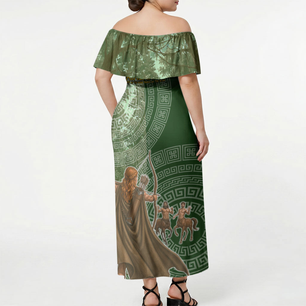Atalanta Greek Mythology Huntress Archer Off Shoulder Maxi Dress Ancient Greek Meander Pattern