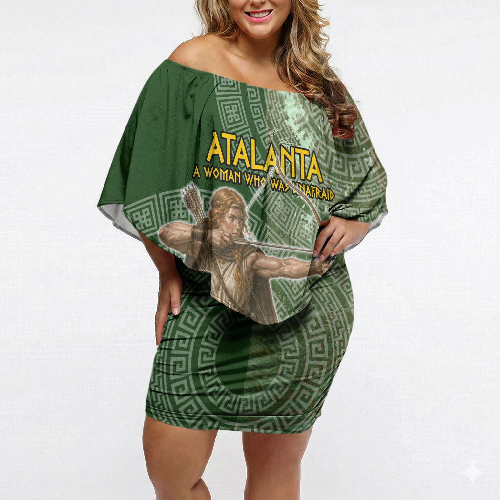 Atalanta Greek Mythology Huntress Archer Off Shoulder Short Dress Ancient Greek Meander Pattern