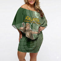Atalanta Greek Mythology Huntress Archer Off Shoulder Short Dress Ancient Greek Meander Pattern