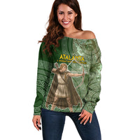 Atalanta Greek Mythology Huntress Archer Off Shoulder Sweater Ancient Greek Meander Pattern