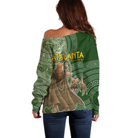 Atalanta Greek Mythology Huntress Archer Off Shoulder Sweater Ancient Greek Meander Pattern