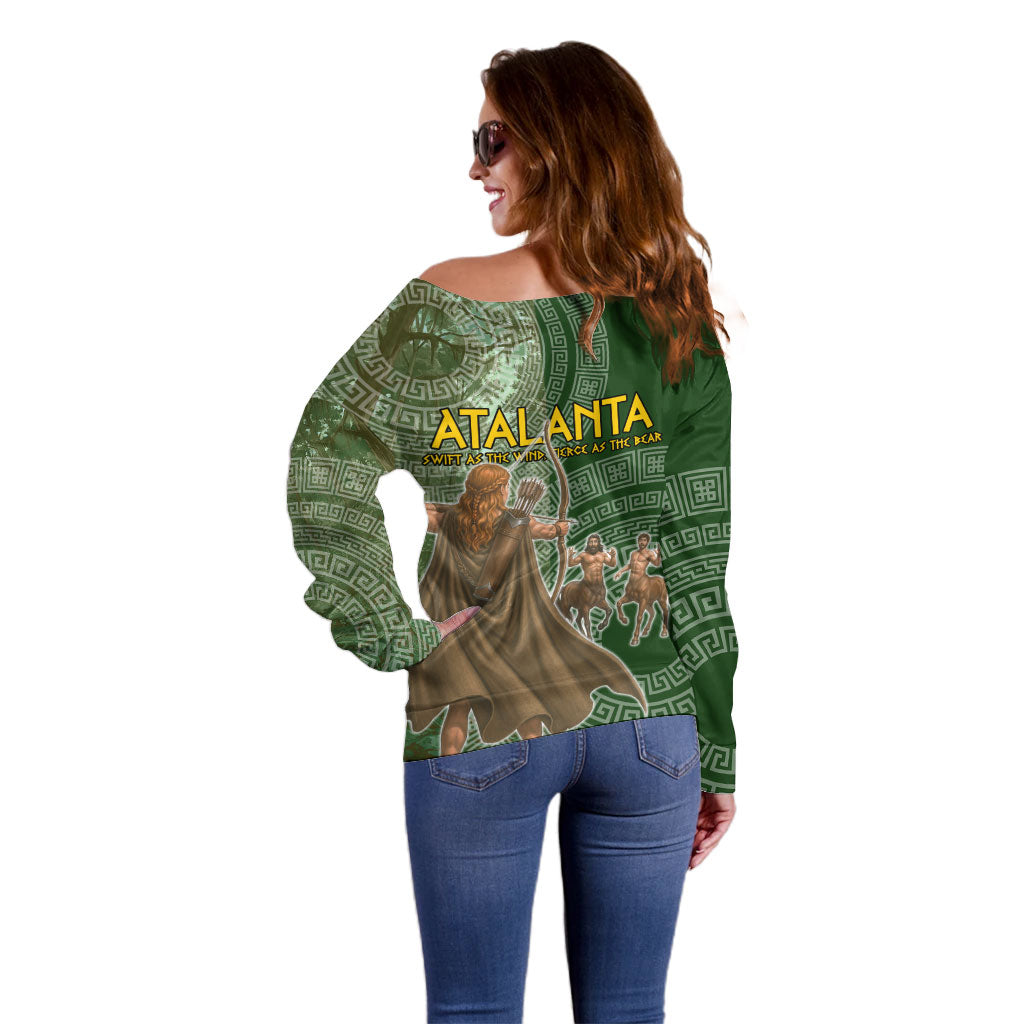 Atalanta Greek Mythology Huntress Archer Off Shoulder Sweater Ancient Greek Meander Pattern