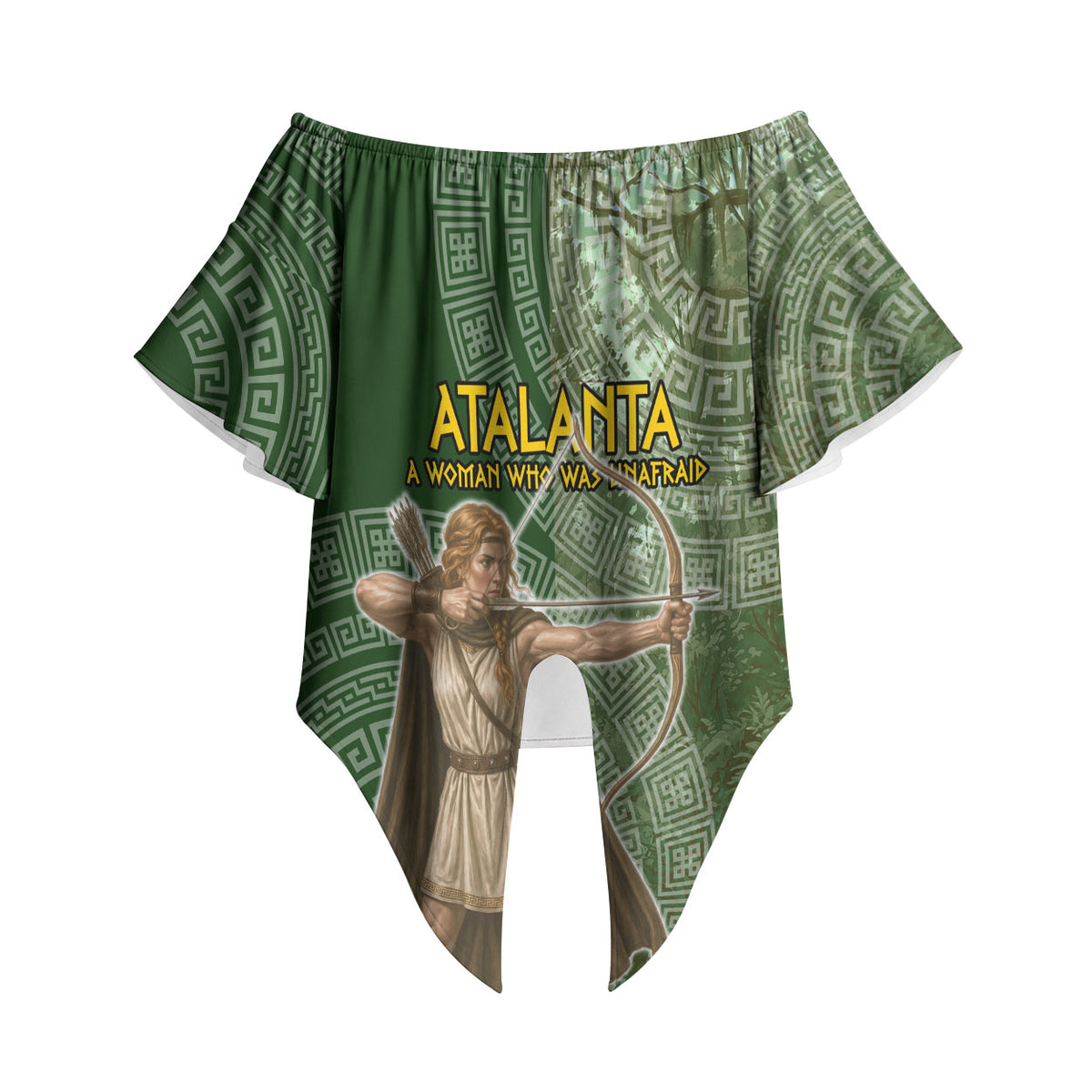 Atalanta Greek Mythology Huntress Archer Off Shoulder Wrap Waist Top Ancient Greek Meander Pattern
