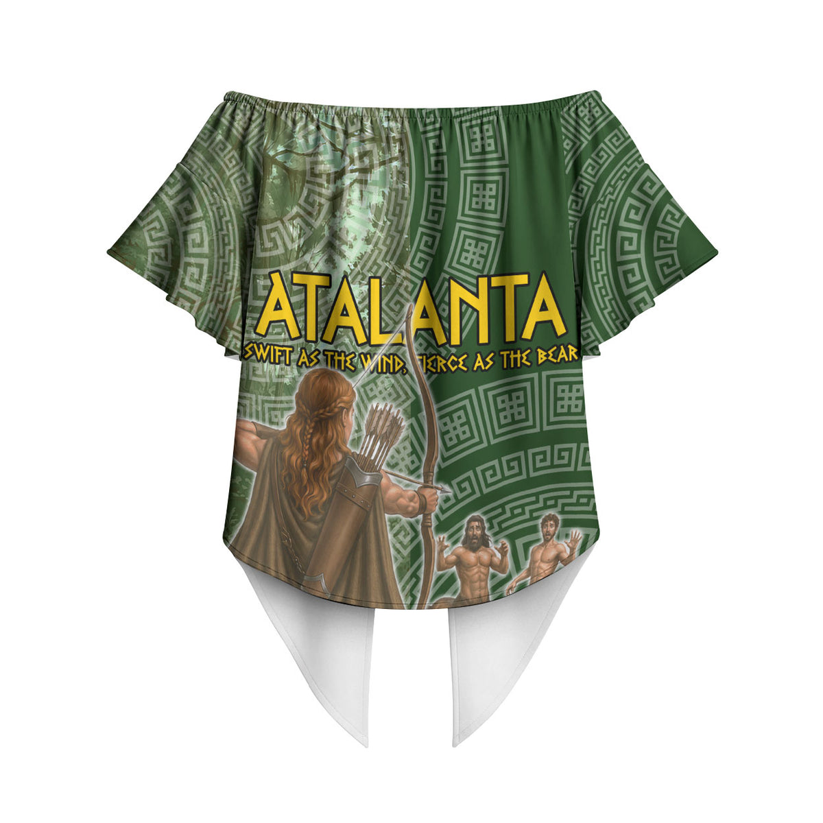 Atalanta Greek Mythology Huntress Archer Off Shoulder Wrap Waist Top Ancient Greek Meander Pattern