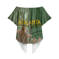 Atalanta Greek Mythology Huntress Archer Off Shoulder Wrap Waist Top Ancient Greek Meander Pattern