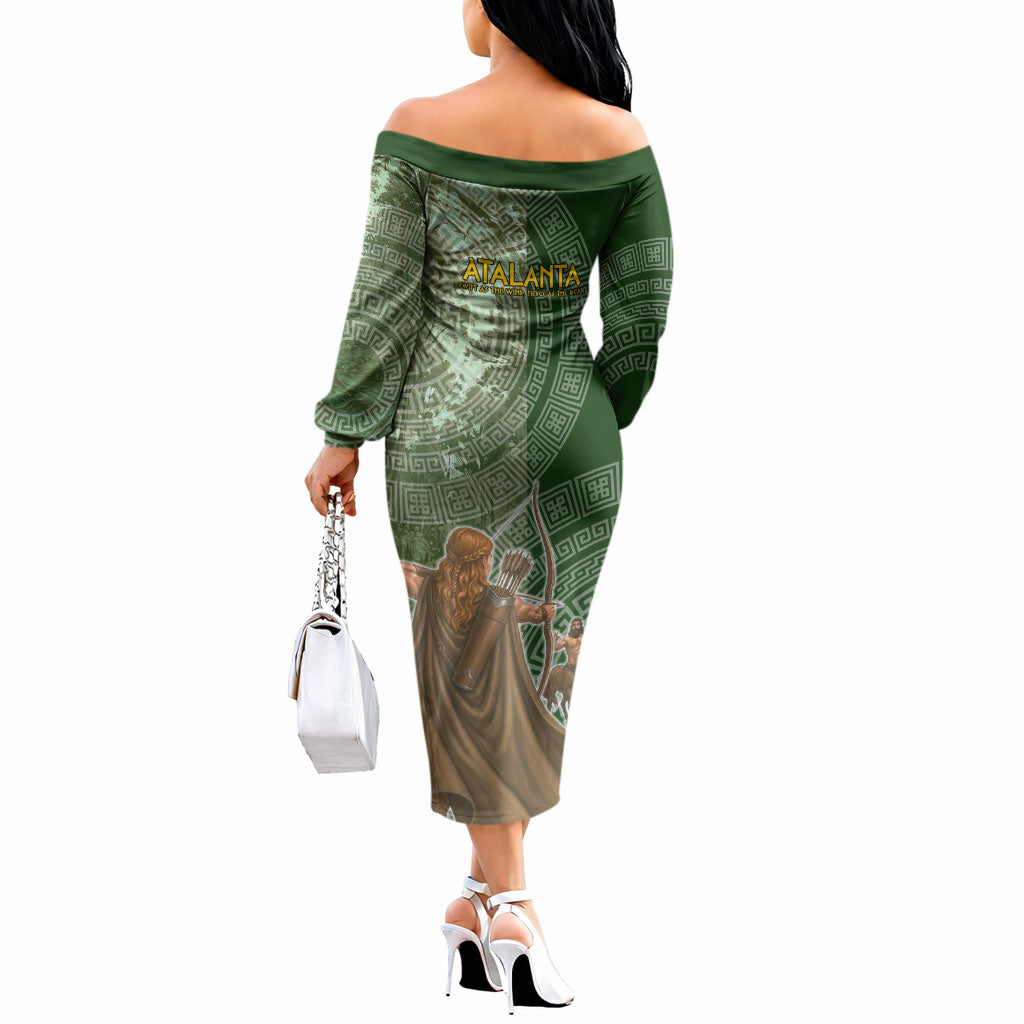 Atalanta Greek Mythology Huntress Archer Off The Shoulder Long Sleeve Dress Ancient Greek Meander Pattern