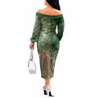 Atalanta Greek Mythology Huntress Archer Off The Shoulder Long Sleeve Dress Ancient Greek Meander Pattern