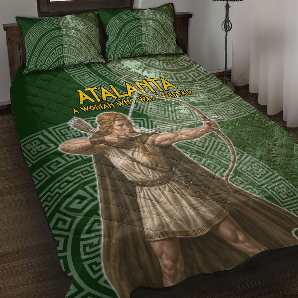 Atalanta Greek Mythology Huntress Archer Quilt Bed Set Ancient Greek Meander Pattern