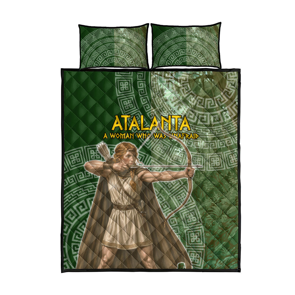 Atalanta Greek Mythology Huntress Archer Quilt Bed Set Ancient Greek Meander Pattern