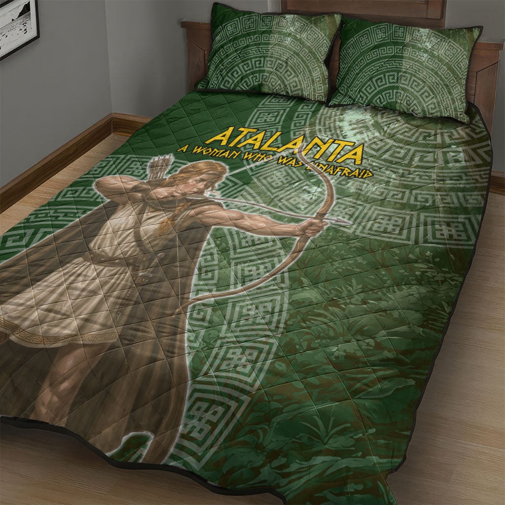 Atalanta Greek Mythology Huntress Archer Quilt Bed Set Ancient Greek Meander Pattern