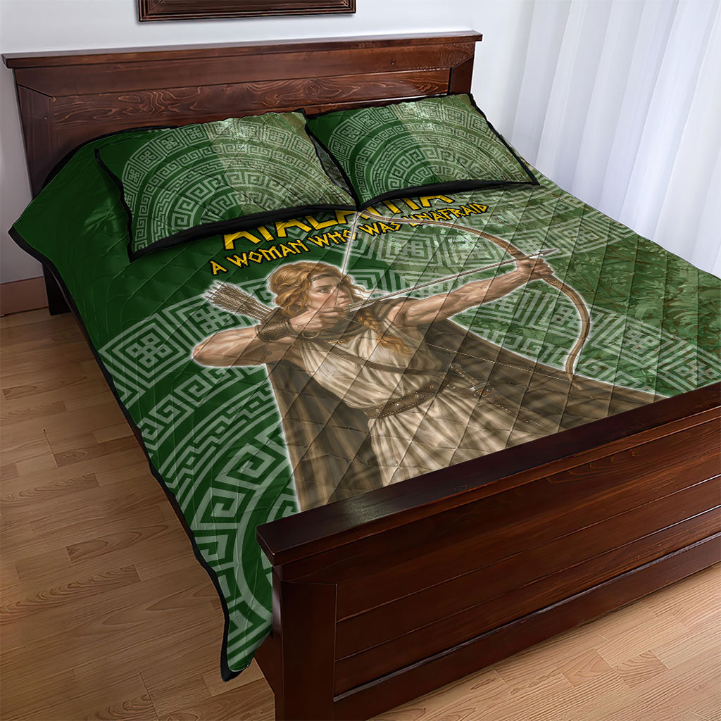Atalanta Greek Mythology Huntress Archer Quilt Bed Set Ancient Greek Meander Pattern