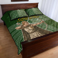Atalanta Greek Mythology Huntress Archer Quilt Bed Set Ancient Greek Meander Pattern
