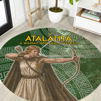Atalanta Greek Mythology Huntress Archer Round Carpet Ancient Greek Meander Pattern