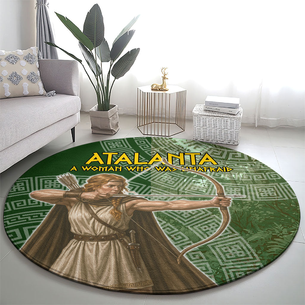 Atalanta Greek Mythology Huntress Archer Round Carpet Ancient Greek Meander Pattern