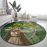 Atalanta Greek Mythology Huntress Archer Round Carpet Ancient Greek Meander Pattern