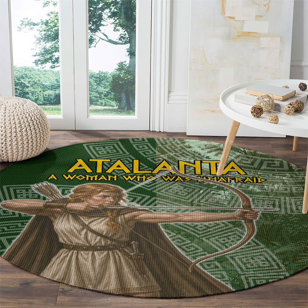 Atalanta Greek Mythology Huntress Archer Round Carpet Ancient Greek Meander Pattern