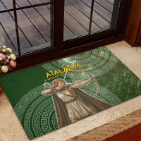 Atalanta Greek Mythology Huntress Archer Rubber Doormat Ancient Greek Meander Pattern