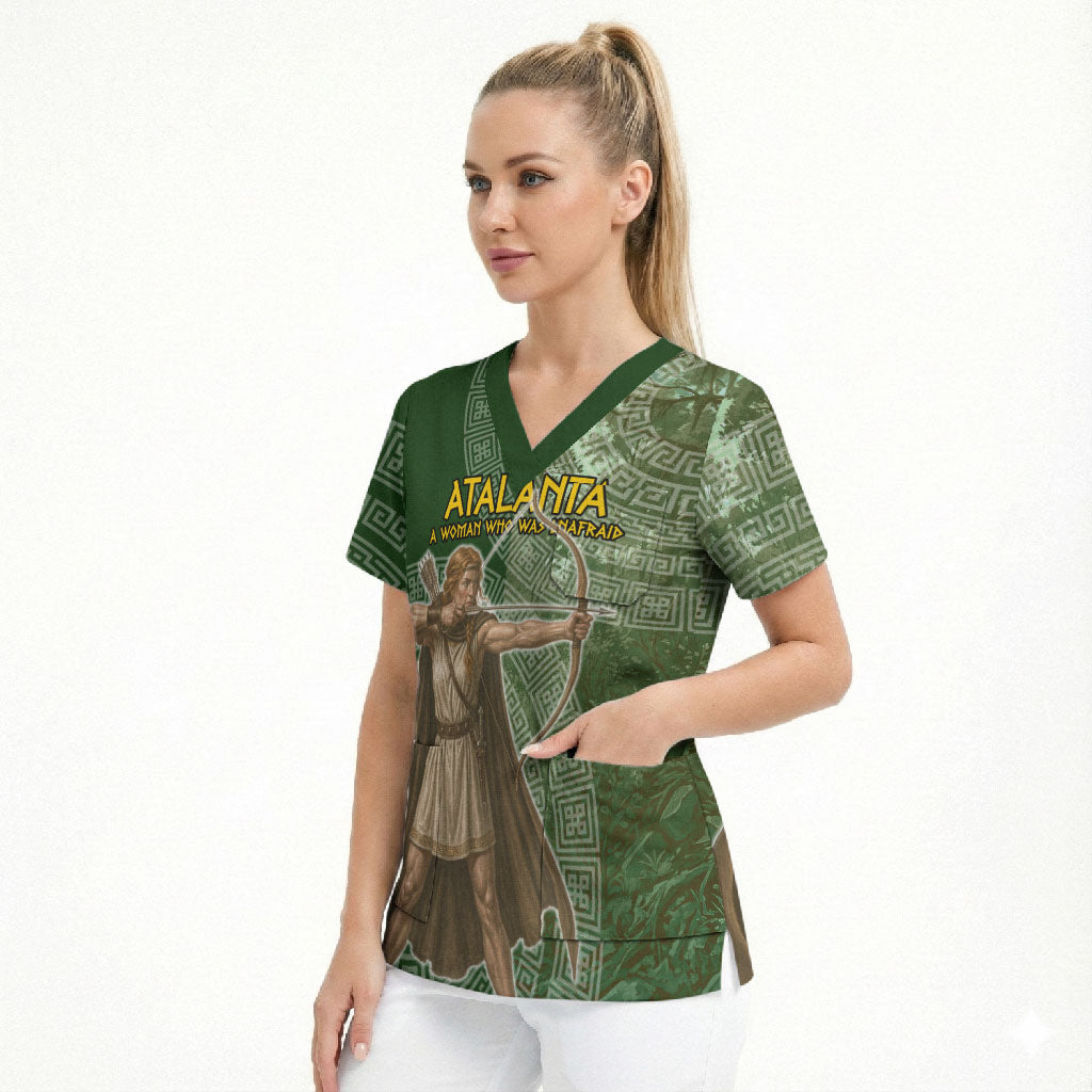 Atalanta Greek Mythology Huntress Archer Scrub Top Ancient Greek Meander Pattern
