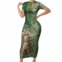 Atalanta Greek Mythology Huntress Archer Short Sleeve Bodycon Dress Ancient Greek Meander Pattern