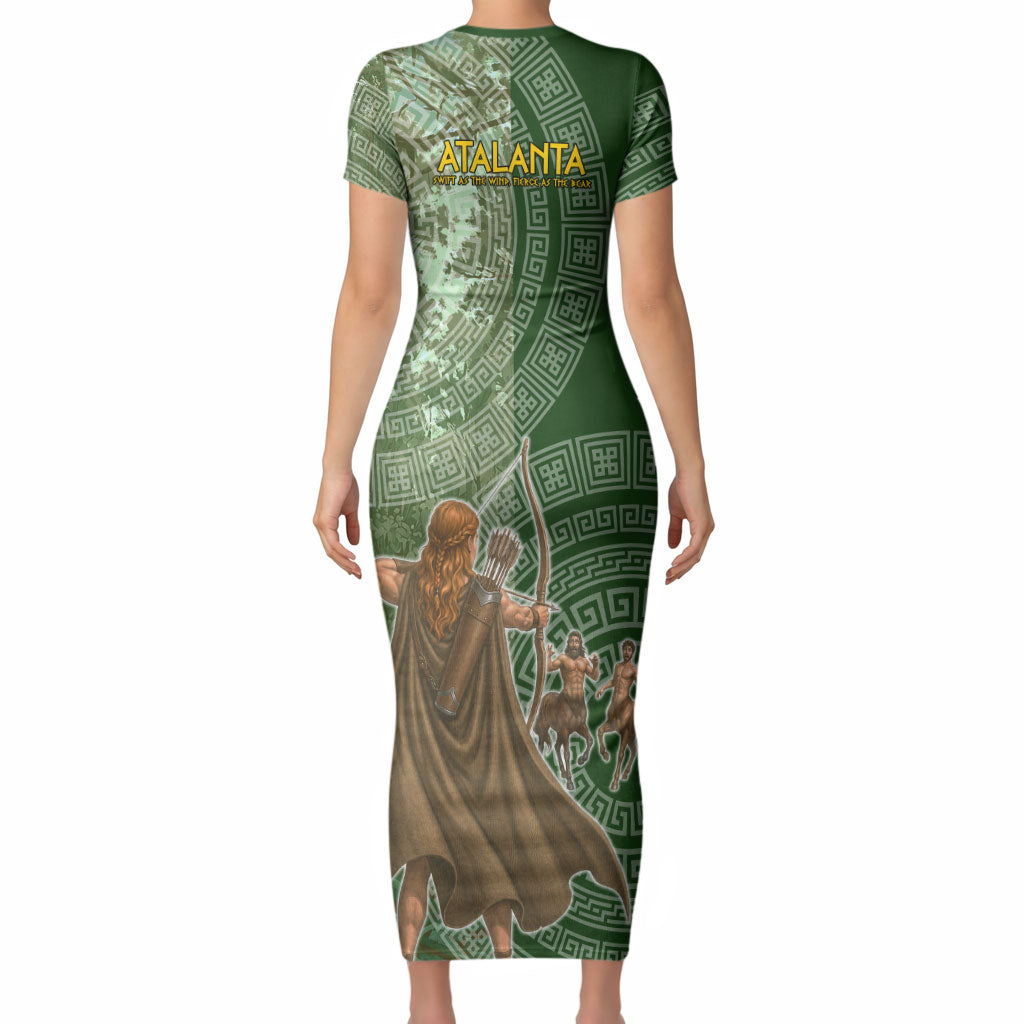 Atalanta Greek Mythology Huntress Archer Short Sleeve Bodycon Dress Ancient Greek Meander Pattern