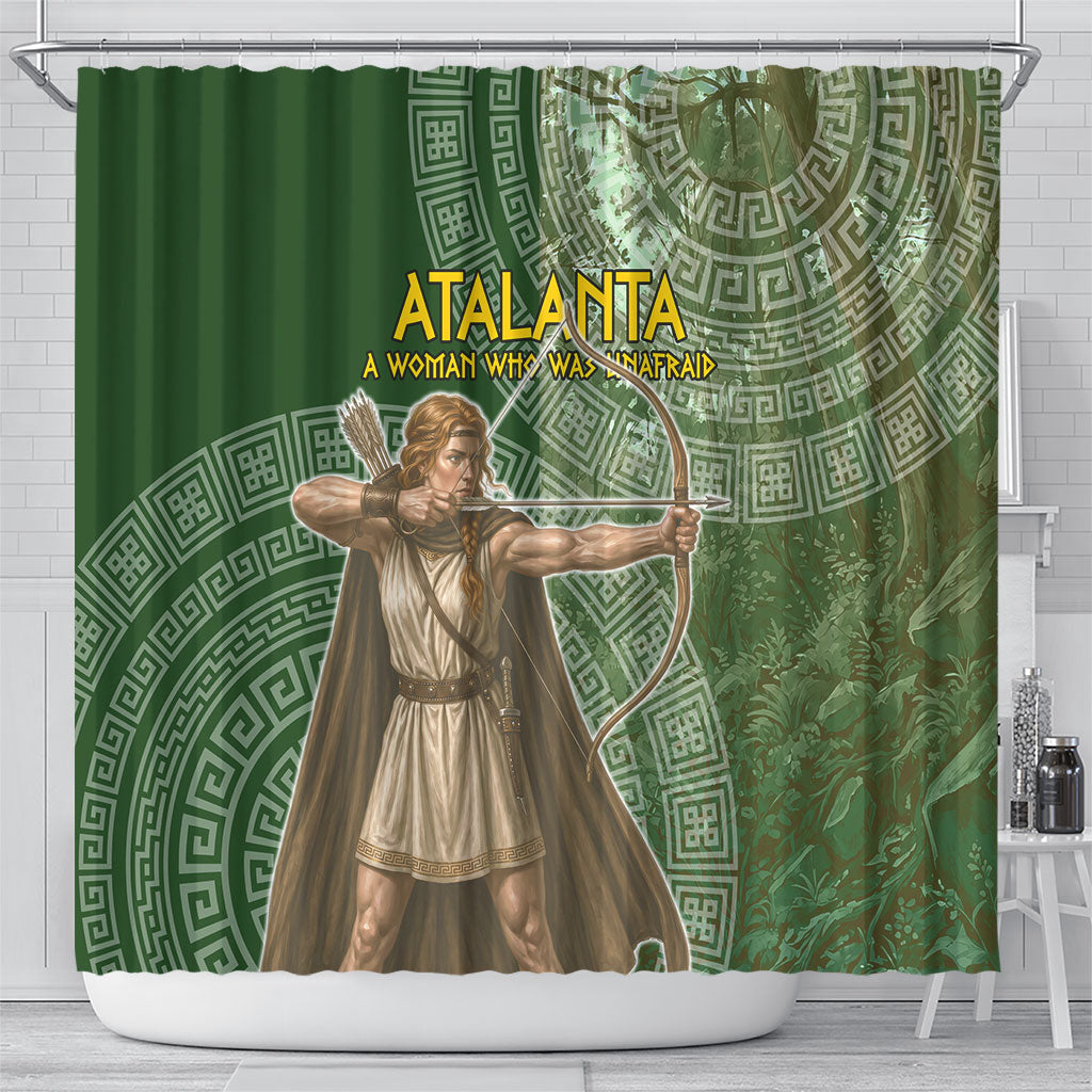 Atalanta Greek Mythology Huntress Archer Shower Curtain Ancient Greek Meander Pattern