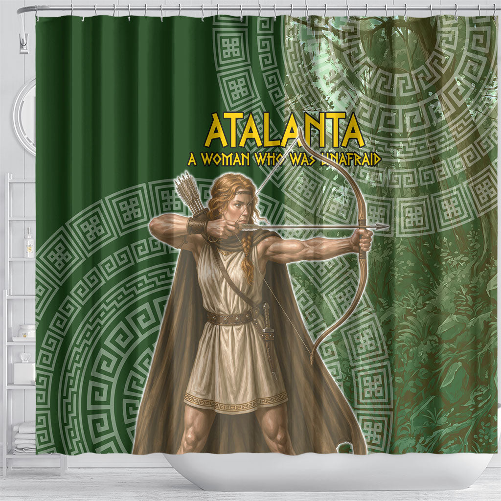 Atalanta Greek Mythology Huntress Archer Shower Curtain Ancient Greek Meander Pattern
