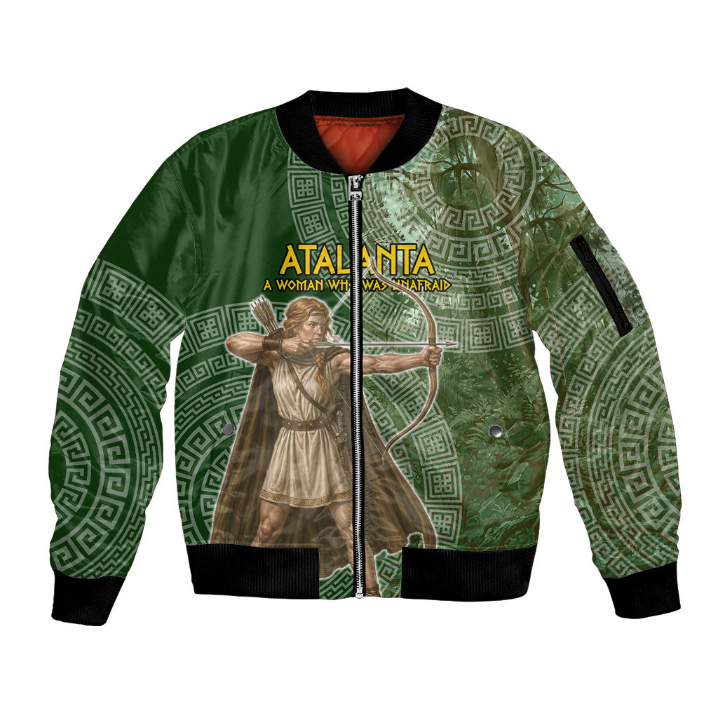 Atalanta Greek Mythology Huntress Archer Sleeve Zip Bomber Jacket Ancient Greek Meander Pattern